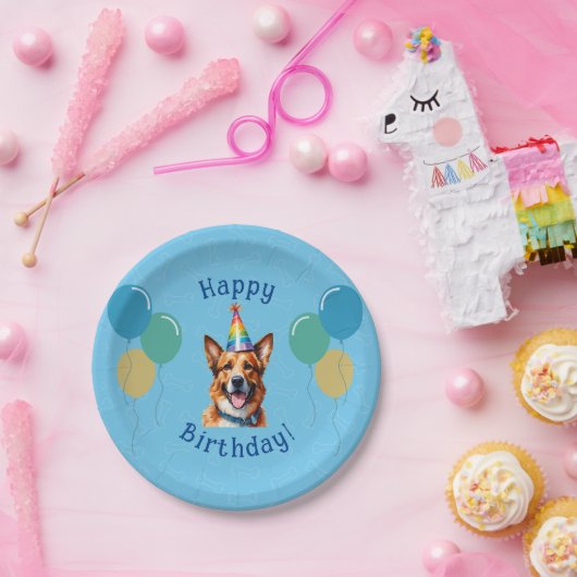 ブルーパピードッグ誕生日ポーティ ペーパープレート (パーティー)