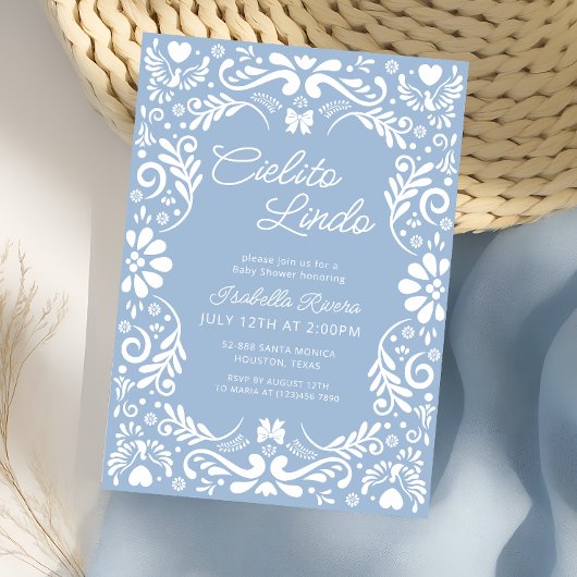 ブルーパペルピカドメキシコ男の子の赤ちゃんシャワー 招待状
