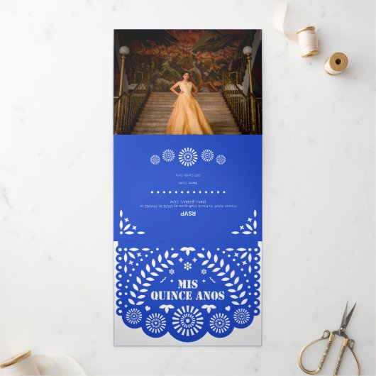 ブルーパペル王室のピカドミリカンスアニョス 三つ折り招待状 (外部)