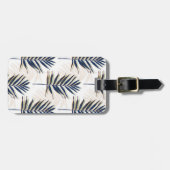 ブルーパモダンーム葉金ゴールドストロークホワイトデザイン ラゲッジタグ (正面横)