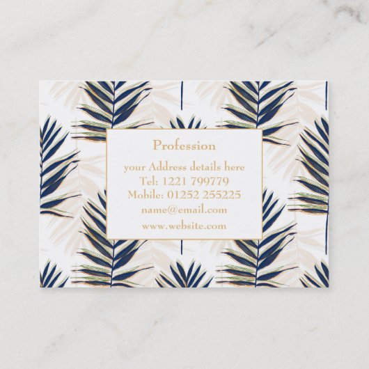 ブルーパモダンーム葉金ゴールドストロークホワイトデザイン 名刺 (裏面)