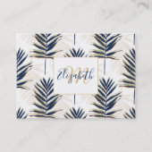 ブルーパモダンーム葉金ゴールドストロークホワイトデザイン 名刺 (正面)