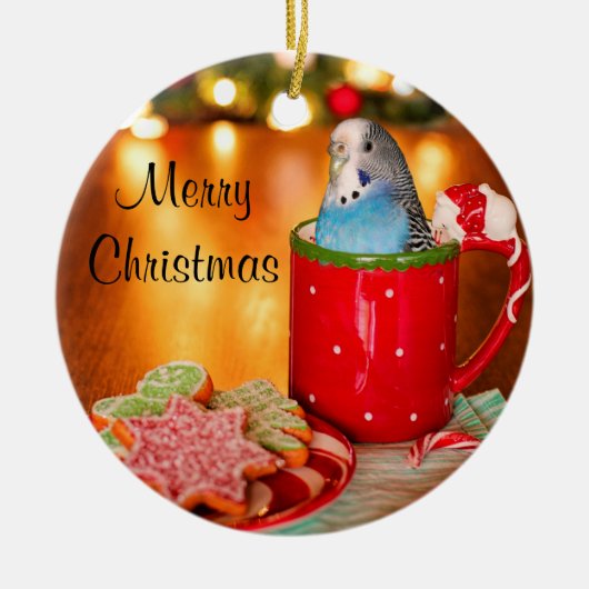 ブルーパラケートクリスマス セラミックオーナメント (正面)