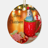 ブルーパラケートクリスマス セラミックオーナメント (左)