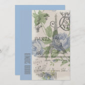 ブルーパリエッフェルタワーヴィンテージブライダルシャワー 招待状 (正面/裏面)