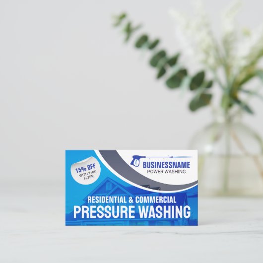 ブルーパワー洗浄圧力洗浄ハウスクリーニング 名刺 (スタンド正面)