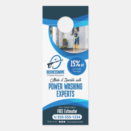 ブルーパワー洗浄圧力洗浄ハウス洗浄 ドアノブサイン (正面)