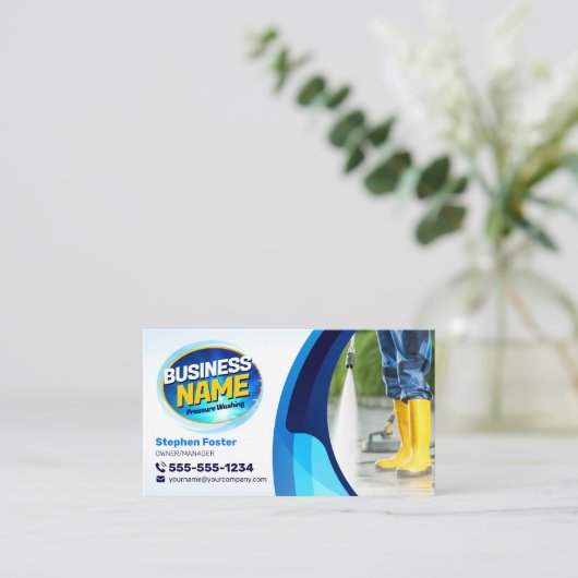 ブルーパワー洗浄圧力洗浄洗浄 名刺 (スタンド正面)