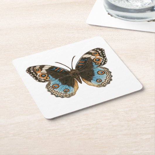 ブルーパンシーバタフライ スクエアペーパーコースター (アングル)