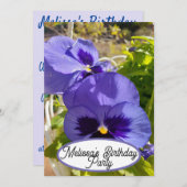 ブルーパンシーパンシーフラワーフローラかわいらし女子 招待状 (正面/裏面)