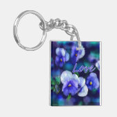 ブルーパンシーパンシーフラワーフローラティール（緑がかった色）'Love' キーホルダー (正面左)