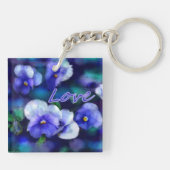 ブルーパンシーパンシーフラワーフローラティール（緑がかった色）'Love' キーホルダー (裏面)
