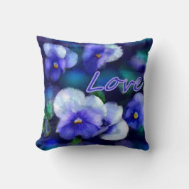 ブルーパンシーパンシーフラワーフローラティール（緑がかった色）'Love' クッション