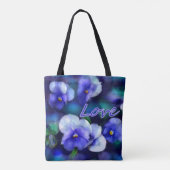 ブルーパンシーパンシーフラワーフローラティール(緑がかった色)'Love' トートバッグ (裏面)