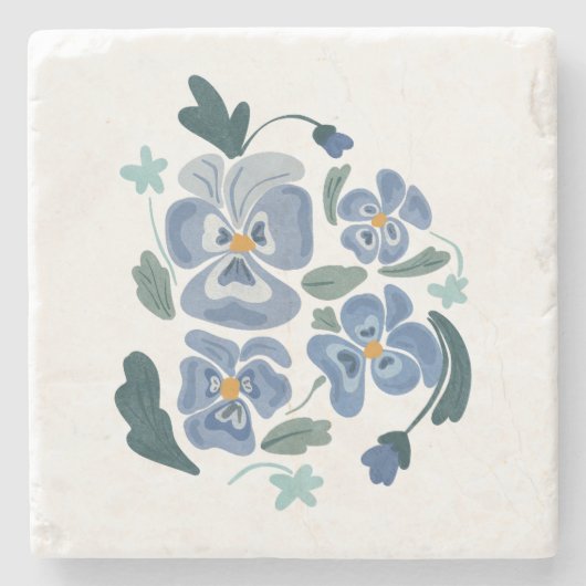 ブルーパンシーフラワーエステティックパンジー ストーンコースター (正面)