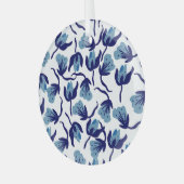 ブルーパンジーフローラ：手描きシームレス。 ガラスオーナメント (正面左)