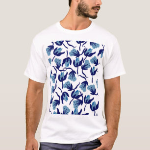 ブルーパンジーフローラ:手描きシームレス。 Tシャツ