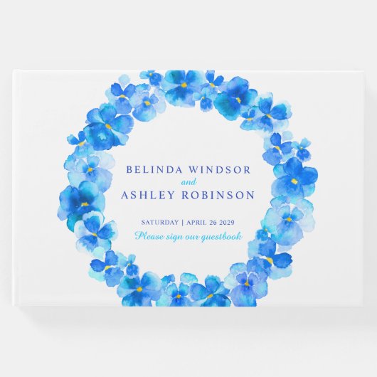ブルーパンジーリースウォーター結婚カラーのゲストブック ゲストブック (正面)