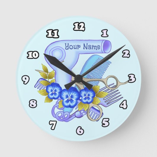 ブルーパンジー美しいパーラー美容時計 ラウンド壁時計 (正面)