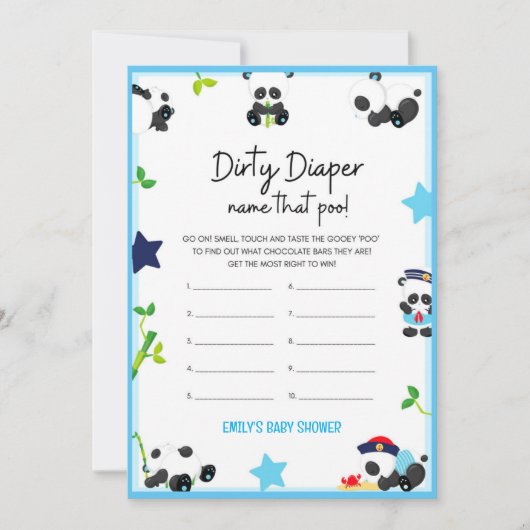 ブルーパンダベビーシャワーゲームサイズ招待状 招待状 (正面)