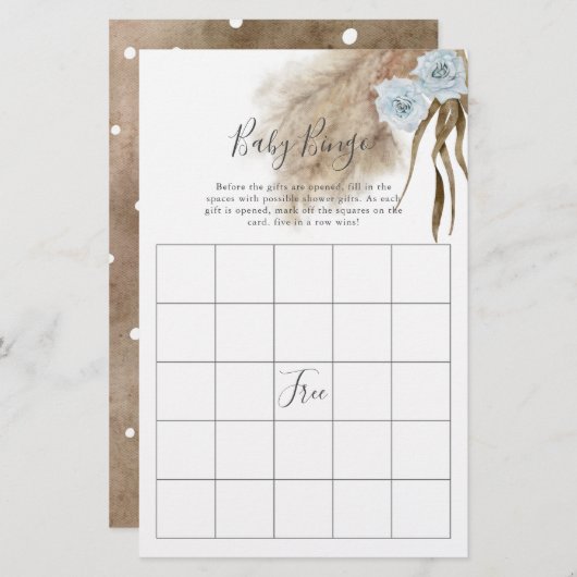 ブルーパンパスグラスベビーシャワービンゴゲーム (正面/裏面)