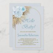 ブルーパンパスグラスボホフローラボーイベビーシャワー 招待状 (正面/裏面)