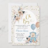 ブルーパンパスグラスボホベアボーイ赤ちゃんシャワーInvita 招待状 (正面)