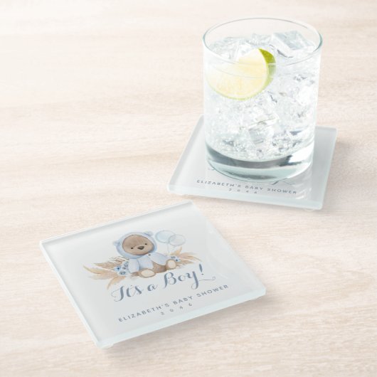 ブルーパンパスグラスボホベビーベイビーシャワーコースター ガラスコースター (アングル)