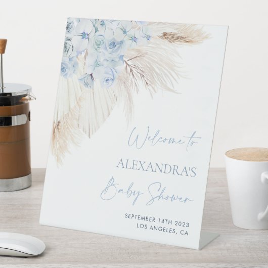 ブルーパンパスグラスボーイベビーシャワーウェルカムサイン 台座サイン (インサイチュ)