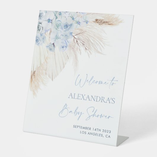 ブルーパンパスグラスボーイベビーシャワーウェルカムサイン 台座サイン (正面)