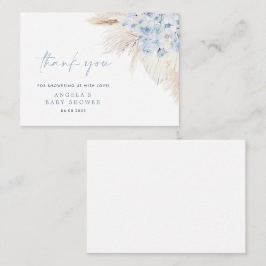 ブルーパンパスグラスボーイベビーシャワーサンキューカード ノートカード (正面/裏面)