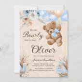 ブルーパンパスグラス我々は赤ちゃんシャワーを待つことができる 招待状 (正面)