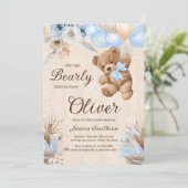 ブルーパンパスグラス我々は赤ちゃんシャワーを待つことができる 招待状 (スタンド正面)