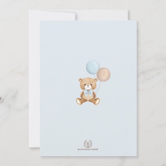 ブルーパンパステディベアバルーンボーイベビーシャワー 招待状 (裏面)