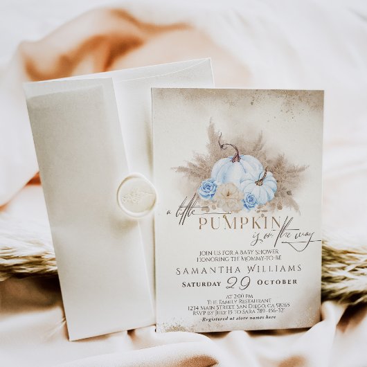 ブルーパンプキンウォーターカラーボホ男の赤ちゃんシャワー 招待状