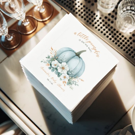 ブルーパンプキンウォーターカラーボーイベビーシャワーナプキン スタンダードカクテルナプキン