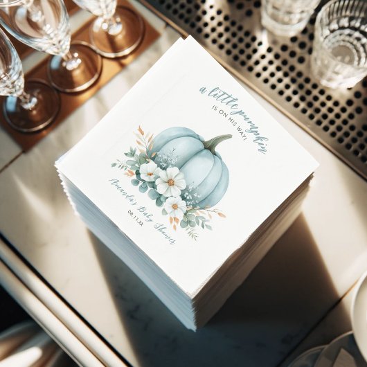 ブルーパンプキンウォーターカラーボーイベビーシャワーナプキン スタンダードカクテルナプキン