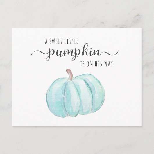 ブルーパンプキンウォーターカラー男の赤ちゃんシャワー インビテーションポストカード (正面)