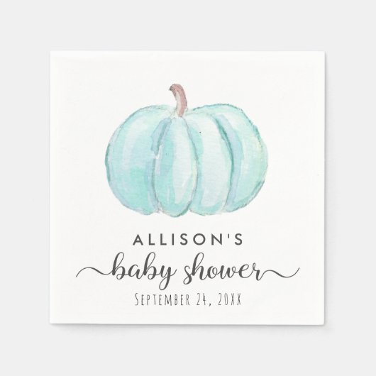 ブルーパンプキンウォーターカラー男の赤ちゃんシャワー スタンダードカクテルナプキン (正面)