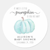 ブルーパンプキンウォーターカラー男の赤ちゃんシャワー ラウンドシール (正面)