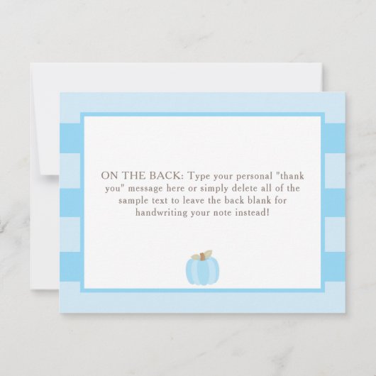 ブルーパンプキンオボーイベビーシャワー秋ありがとう サンキューカード (裏面)