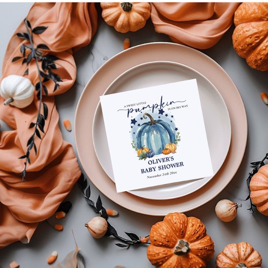 ブルーパンプキンオンザウェイボーイベビーシャワー紙 スタンダードカクテルナプキン