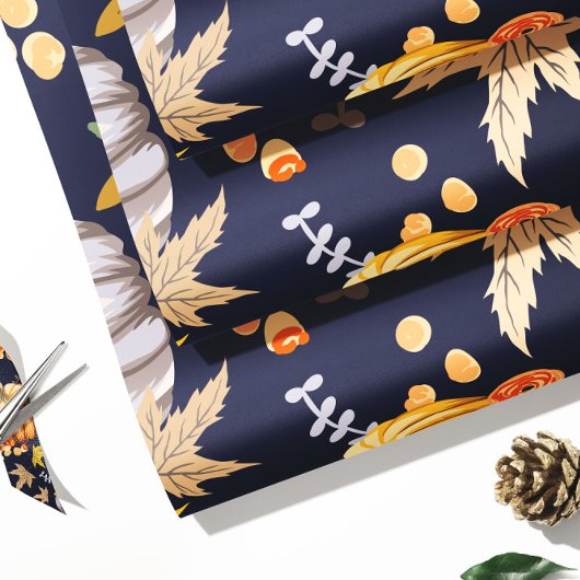 ブルーパンプキンギフトラップ |秋のギフトラップ ラッピングペーパー