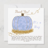 ブルーパンプキンジェンダーパーティーの少年を明かす サンキューカード (正面)