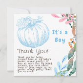 ブルーパンプキンジェンダーパーティーの少年を明かす サンキューカード (正面)