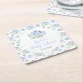 ブルーパンプキンスフローラベビーシャワー スクエアペーパーコースター (アングル)