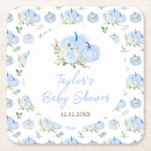 ブルーパンプキンスフローラベビーシャワー スクエアペーパーコースター (正面)
