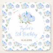 ブルーパンプキンスフローラ誕生日パーティー スクエアペーパーコースター (正面)