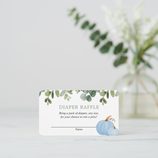 ブルーパンプキンス秋ベビーシャワーおむつラッフルカード エンクロージャーカード (スタンド正面)