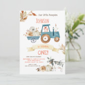 ブルーパンプキントラクターファームパーティの招待状 招待状 (スタンド正面)